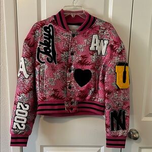 Vibrant Pink Bomber Jacket with Patch Details